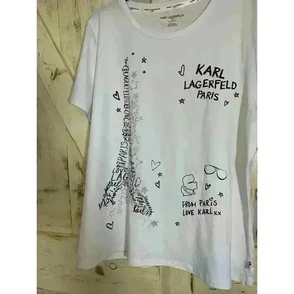 NWT Karl Lagerfeld Paris Women Tshirt Eiffel Tower Logo White Size M‎ - Picture 8 of 11